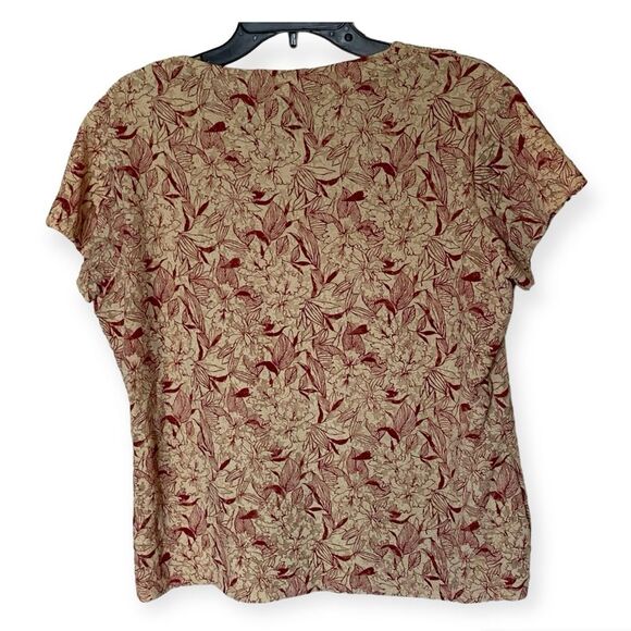 Kate Hill Red and Tan Short Sleeve Pullover Lace Overlay Shirt  Blouse- Size XL - Picture 2 of 7